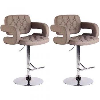 Set de 2 Taburetes de Bar Dublin en Tela Ajustables y Giratorios - Estilo Chesterfield