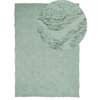 Alfombra de Algodón Verde Claro 140 x 200 cm Patrón Geométrico Hecha a Mano tipo Shaggy