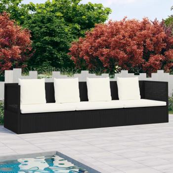 Sofá de jardín con cojines ratán sintético negro, sofá de exterior Selde tumbona reclinable 7 posiciones negro 58x200x60 cm, cama de jardín vidaXL 200x60 cm ratán sintético