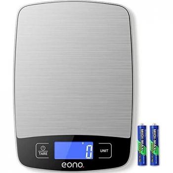 Amazon Brand - Eono Balanza digital de cocina, ideal para cocinar, preparar repostería, dietas, graduación de precisión de 1 g, capacidad máxima 10 kg