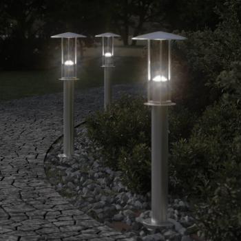 Lámparas de suelo de exterior 3 unidades acero inoxidable 60 cm Plateado y Negro