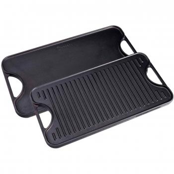 Plancha de Cocina de Hierro Fundido Esmaltado Inducción Reversible 47x25cm para Fuego y Barbacoa, Libre de Tóxicos sin PTFE, Victoria 31770 Negra