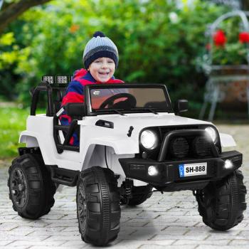 Kids' 12V Ride-on Truck with Remote Control - White, featuring MP3 Music and LED Lights