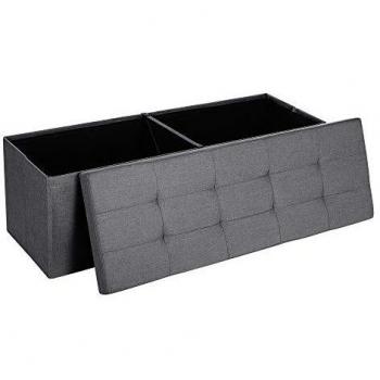 SONGMICS Banco con Espacio de Almacenamiento, Cofre, Caja de Almacenamiento, Plegable, Carga Estática Máx. 300 kg, 120 L, 110 x 38 x 38 cm, Imitación Lino, Gris Oscuro LSF77K