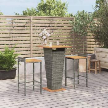 3 Piece Garden Bar Set Grey Poly Rattan & Solid Wood Acacia