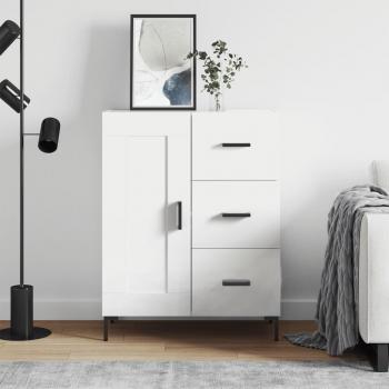 Aparador de madera de ingeniería y contrachapada blanco brillante 69,5x34x90 cm, mueble de almacenaje para salón, buffet, armario auxiliar y armario de almacenamiento