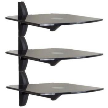 Invision® Ultra-Modern Montado en la Pared AV Unidades Triple Estante de Cristal - Viga Voladiza Brazo Giratorio - Esquina Habitación Montable - Se Utiliza en Todo Tipo de Soportes de TV - Para DVD, PS3, PS4, Sky Box, Xbox, Blu Jugador Proyectores Etcé