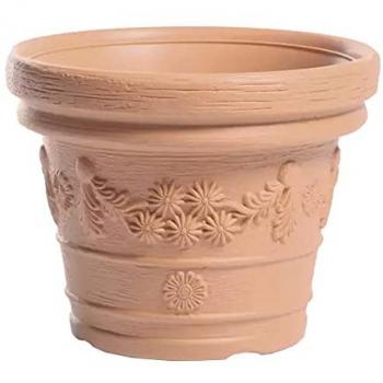 Maceta DECORA 21L, dimensiones 390x390x310 mm, color Ladrillo con Relieves