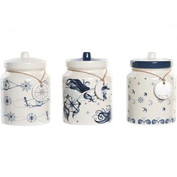 Bote decorativo DKD Home Decor 12 x 12 x 16 cm Azul Blanco Dolomita (3 Unidades)