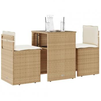 Conjunto de jardín 3 piezas de ratán sintético con cojines beige