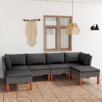 6-Piece Grey Poly Rattan Garden Lounge Set with Cushions