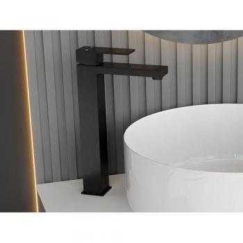 Grifo Mezclador Mecánico Cuadrado de Acero Inoxidable Pulido Negro Mate 31 cm - CANILAS