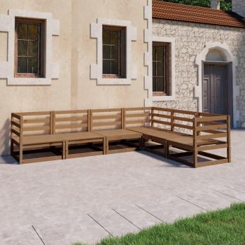 Muebles de jardín 6 piezas con cojines marrón miel de madera de pino