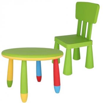 Mesita Infantil Redonda Verde con Silla - Plástico Fuerte y Resistente - Ø70 x H.48cm