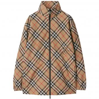 Burberry Women's Beige Checkered Lightweight Hooded Jacket Size Small