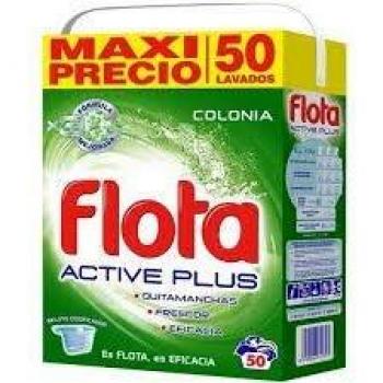 Flota Active Plus | Detergente Lavadora en Polvo | Ropa Blanca y de Color | Antimanchas y Antiolores | 50 Lavados | Colonia