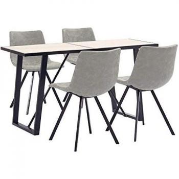 vidaXL Juego Comedor 5 Piezas Cuero Sintético Mobiliario Decoración Interior Casa Hogar Robusto Duradero Resistente Funcional Práctico Útil Gris Claro