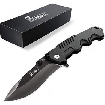 ZIMAIC Navaja Plegable, 7Cr17 Cuchillo Plegable Supervivencia Acero Inoxidable con Hoja Recubierta de Titanio, Mango de Aluminio, para Acampar, Picnic, Caza