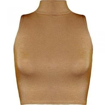 WearAll - Mujer Top Básico Sin Mangas Con Cuello Tortuga - Piedra - 36-38
