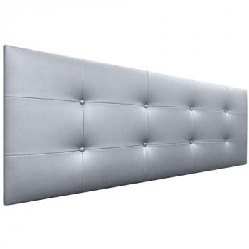 Cabecero Acolchado Capitone de Polipiel Plata 150x60cm con 8cm de Grosor para Cama Matrimonio e Individual