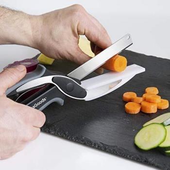 Innovagoods IG812881 Cuchillo-Tijera con Mini Tabla De Cortar Integrada, Negro/Gris