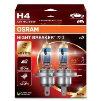 OSRAM Night Breaker 220 H4 Halogen Headlight Bulbs - 220% More Brightness (2 Pack)