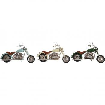 Figura Decorativa Moto Vintage DKD Home Decor 28 x 10 x 17 cm Blanco Verde Azul Cielo (3 Piezas)