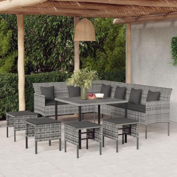 6-Piece Grey Poly Rattan Garden Dining Set with Cushions