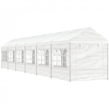 Cenador con techo de polietileno blanco 13,38x2,28x2,69 m