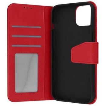 Funda de Cuero Premium para iPhone 13 con Tarjetero y Función Soporte Vídeo Roja