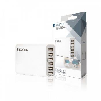 KONIG CS100UW001WH CARGADOR USB DE 6 PUERTOS DE 10 A Y 50 W CON CONECTOR EUROPEO