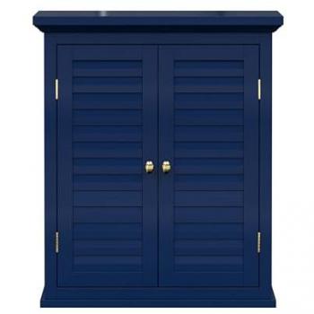 Navy Glancy Removable Two-Door Wall Cabinet with Faux Louvered Doors for Bathroom Storage