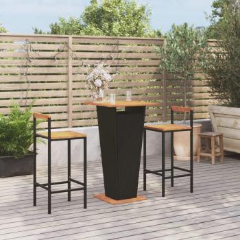 vidaXL 3 Piece Garden Bar Set - Black Poly Rattan & Solid Wood Acacia