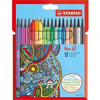 Plumín STABILO Pen 68, estuche de cartón con 18 colores