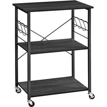 Carrito de Servicio con Ruedas, Estantería de Cocina de 3 Niveles para Microondas, Horno y Tostadora, Marco de Metal con 6 Ganchos, Versátil y Portátil