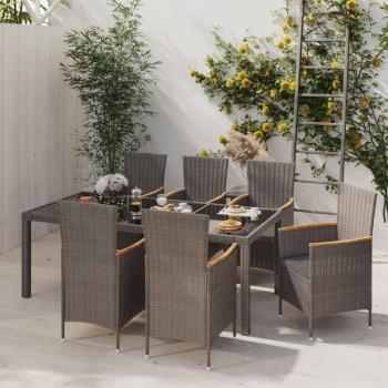 7-Piece Black and Grey Poly Rattan Outdoor Dining Set with Cushions
