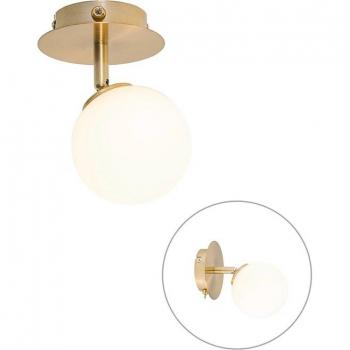 Foco moderno dorado con cristal opal y interruptor - Atenas, acero, 1-flammig, adecuado para LED Max. 1 x 28 Watt
