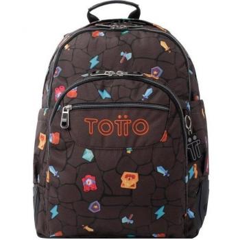 Mochila Escolar Totto Crayoles con Estampado de Videojuego en Color Negro