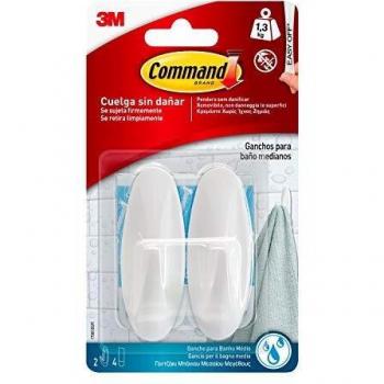 Command W17081 Pack de 2 Ganchos Resistente al Agua, diseño Mediano, Blanco, Set de 2 Piezas