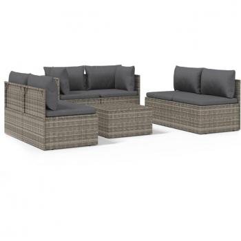7 Piece Grey Poly Rattan Garden Lounge Set with Cushions
