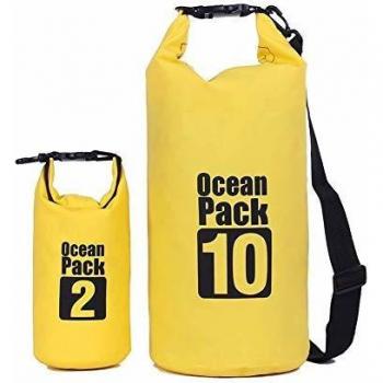 ValueHall (2 Pack) 10L / 2L Ligero Impermeables Bolsas secas con Lona Resistente al Agua 500D Resistente Correa de Hombro Ajustable, además de la Caja del teléfono Resistente al Agua Libre (Amarillo)