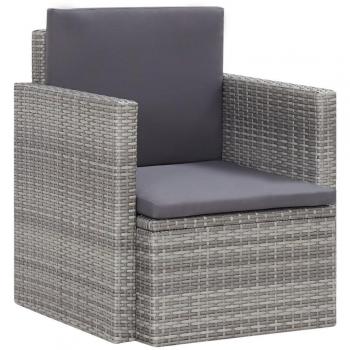 Gray Poly Rattan Garden Chair with Cushions