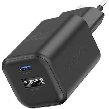 Cargador de pared GaN 45W con USB-C PD y USB-A QC, Negro