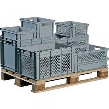 LOCKWEILER Recipiente apilable de transporte 31 l PP gris Paredes laterales perforadas Mango calado