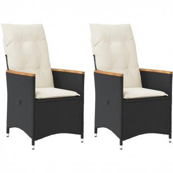 Reclining Garden Chairs Set of 2 with Cushions Black Poly Rattan