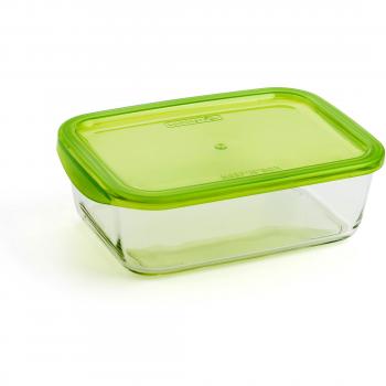 Luminarc Keep'n'Box - Recipiente rectangular de vidrio con tapa, Transparente y Verde, 82 cl