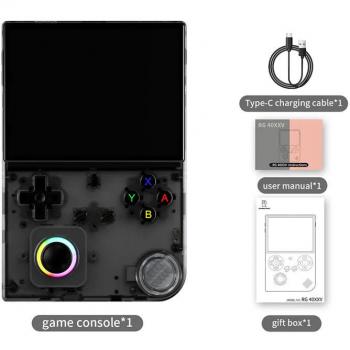 Consola Retro Portátil Anbernic RG40XXV Negra Transparente, Pantalla 4 IPS, 64 GB, Luz RGB, Salida TV, Wi-Fi y Bluetooth
