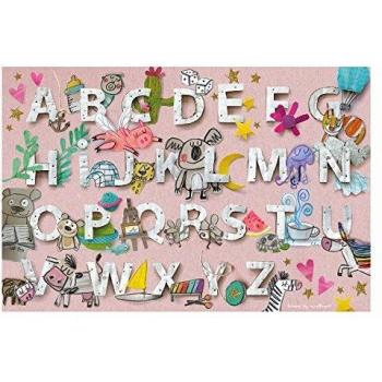 Laroom 14287 Alfombra Vinílica Infantil Diseño Abecedari, Vinilo Antiliscante, Rosa, 133x200 cm