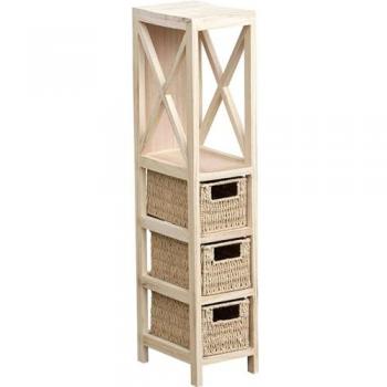 Mueble de almacenamiento de madera natural con 1 estante y 3 cestas trenzadas - Beige - Altura 82 cm