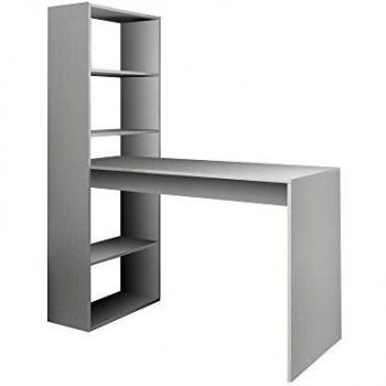 Habitdesign 008314A - Escritorio y estantería reversible, mesa de oficina o estudio acabada en color Blanco, 144 x 120 x 53 cm